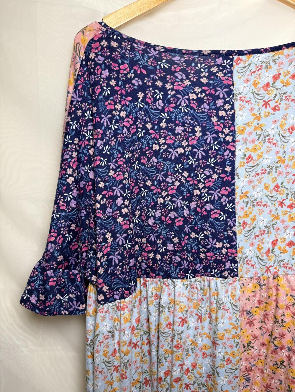 Haptics by Holly Harper Floral Patchwork Babydoll Boho Swing Dress - Picture 5 of 6
